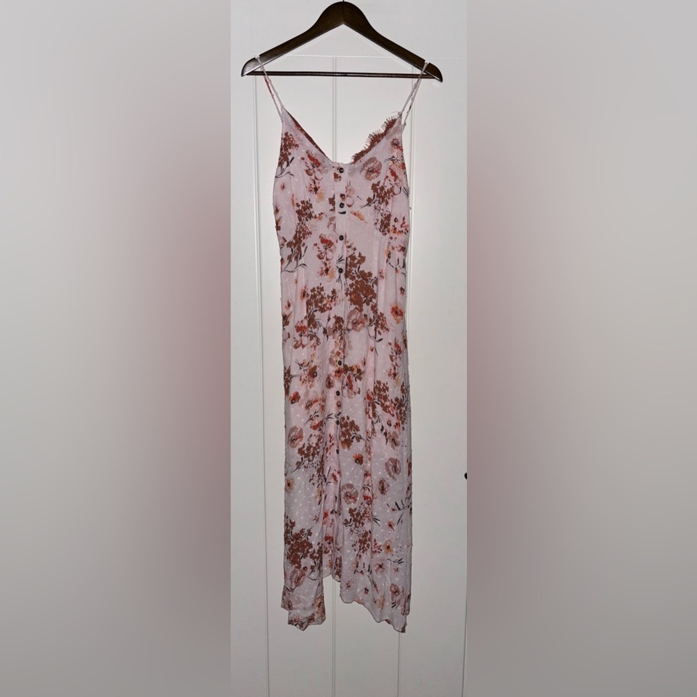 Nikki & Erin Women Floral Blush Button Up Midi Faux Wrap Dress Prairie XL NWT‎